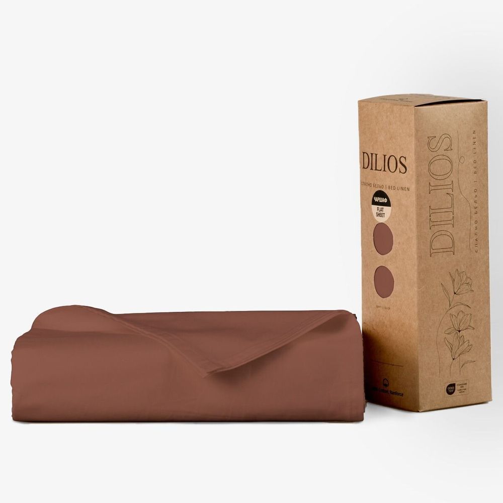 Linge de lit - Drap plat Ranforce, 240 x 260 cm, marron - DILIOS