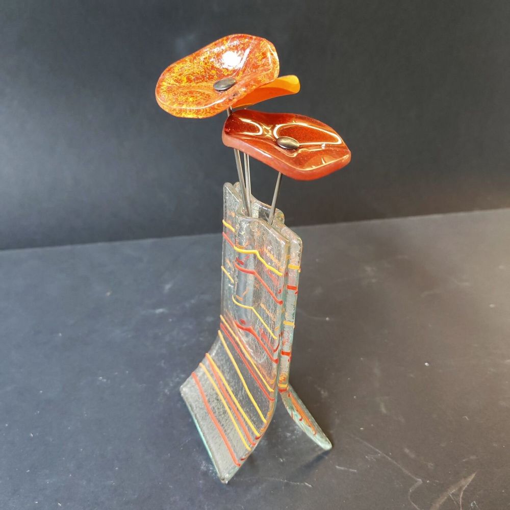 Vases - Petit vase serti de 3 fleurs en transparent-rouge-orange - CARNEOL GLASS