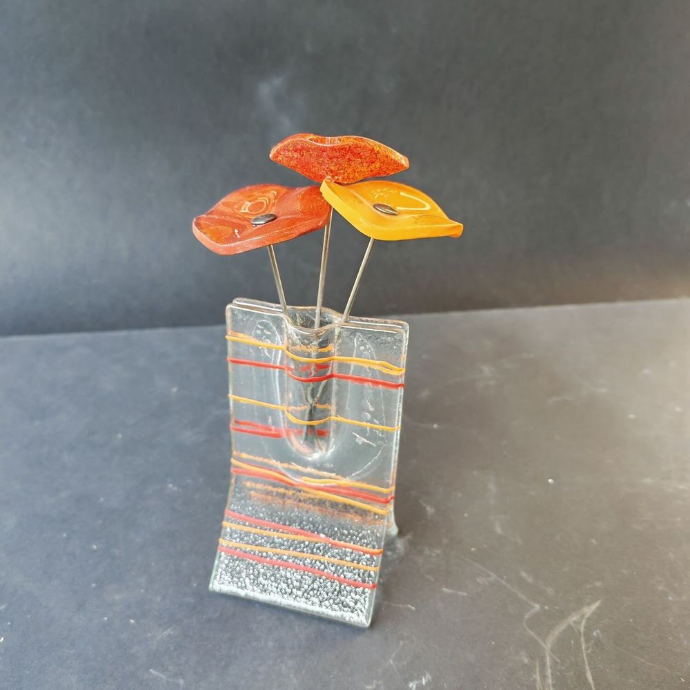 Vases - Petit vase serti de 3 fleurs en transparent-rouge-orange - CARNEOL GLASS