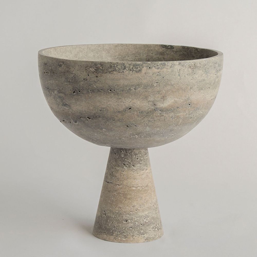Plats et saladiers - SILVER TRAVERTINE PEDESTAL BOWL XL - KIWANO CONCEPT