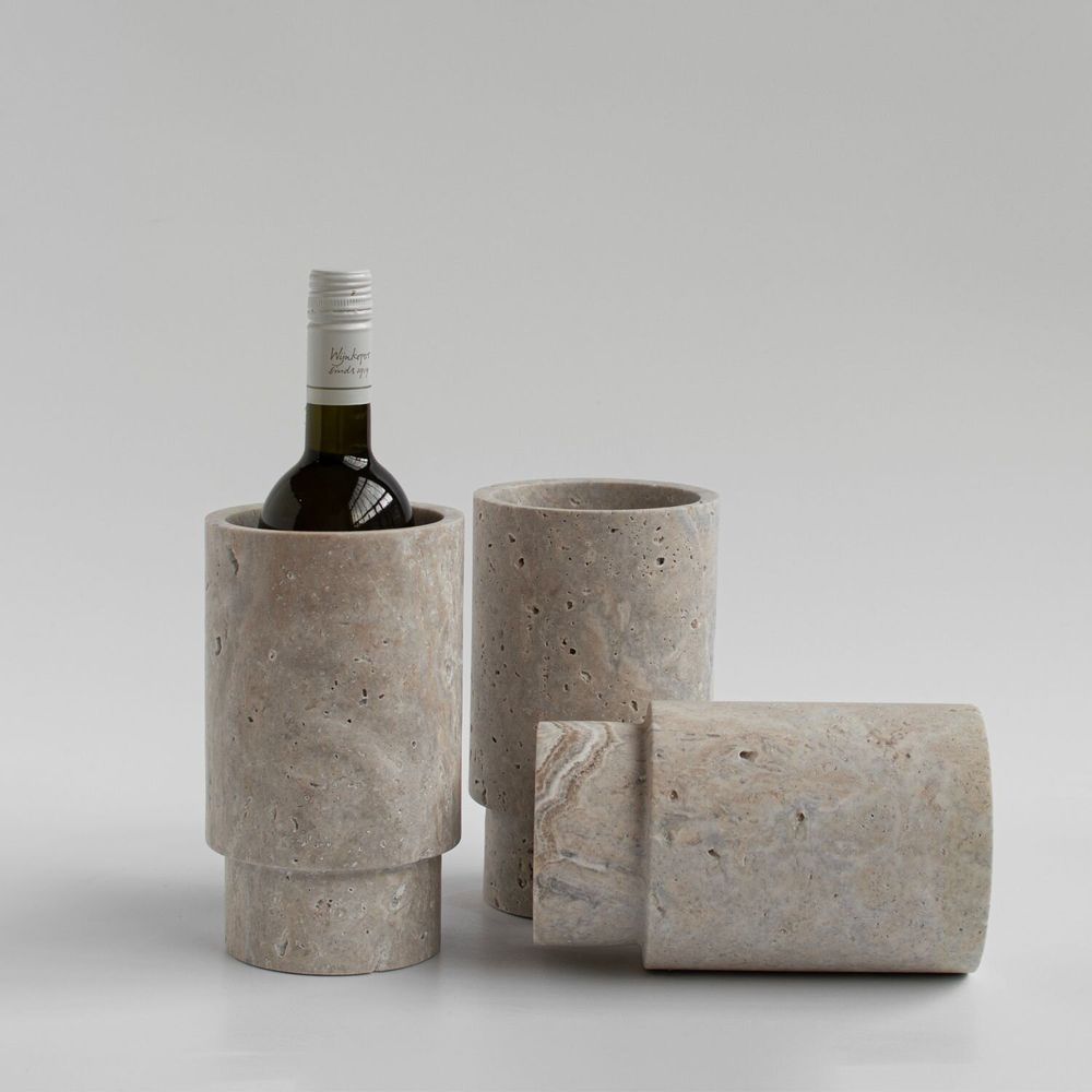 Plats et saladiers - SILVER TRAVERTINE VASE AND WINE COOLER - KIWANO CONCEPT