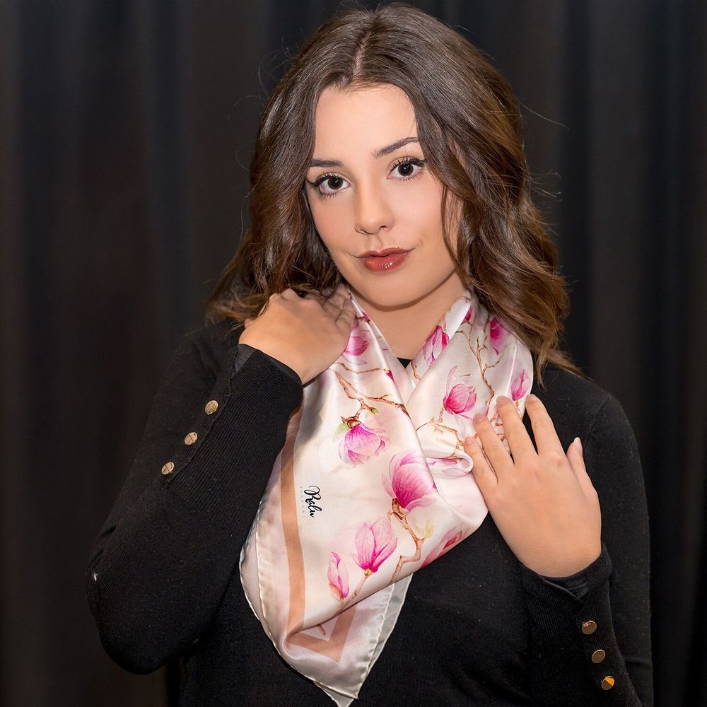 Scarves - Silk Scarf Magnolia Grace 70X70 CM - RALUFINEART