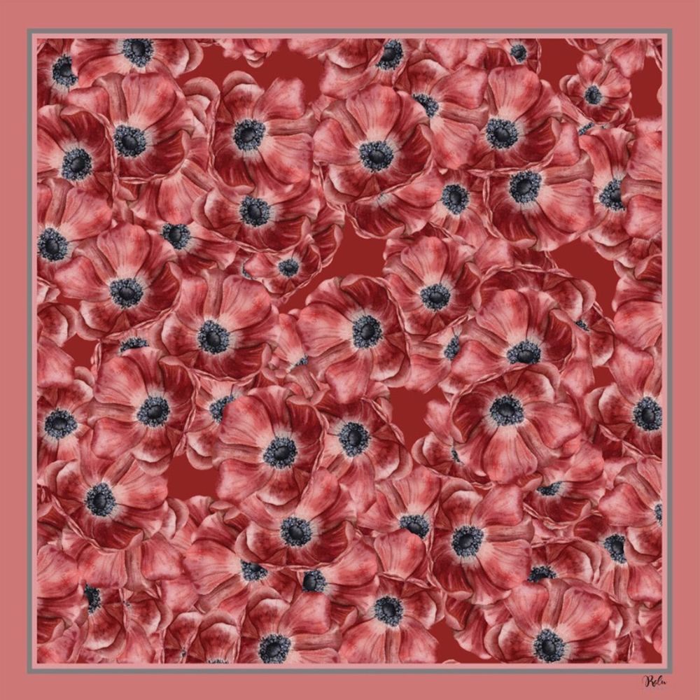 Scarves - Silk Scarf Red Muse 70X70 CM - RALUFINEART