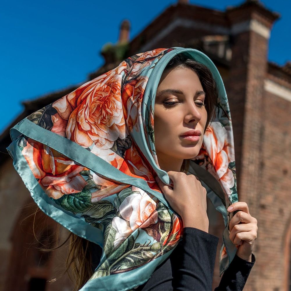 Foulards et écharpes - Foulard en soie Tangerine Euphoria 70x70 cm - RALUFINEART