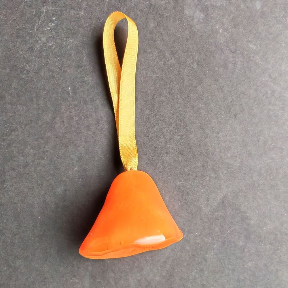 Other Christmas decorations - Large orange glass bell on elegant ribbon hanger - CARNEOL GLASS