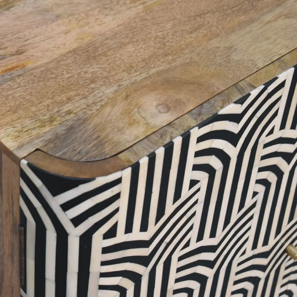 Sideboards - Artisan Furniture Solid Wood Edessa Bone Inlay Oak-ish Cabinet, 2 Shelves, Nordic Legs, Black and White Pattern, Brown - ARTISAN FURNITURE