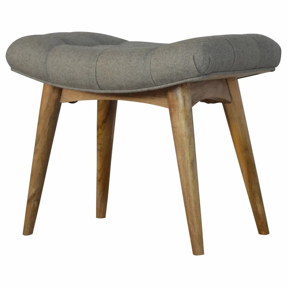 Benches - Artisan Furniture Solid Wood Curved Tweed Bench, Upholstered, Nordic Legs, Grey and Brown - ARTISAN FURNITURE