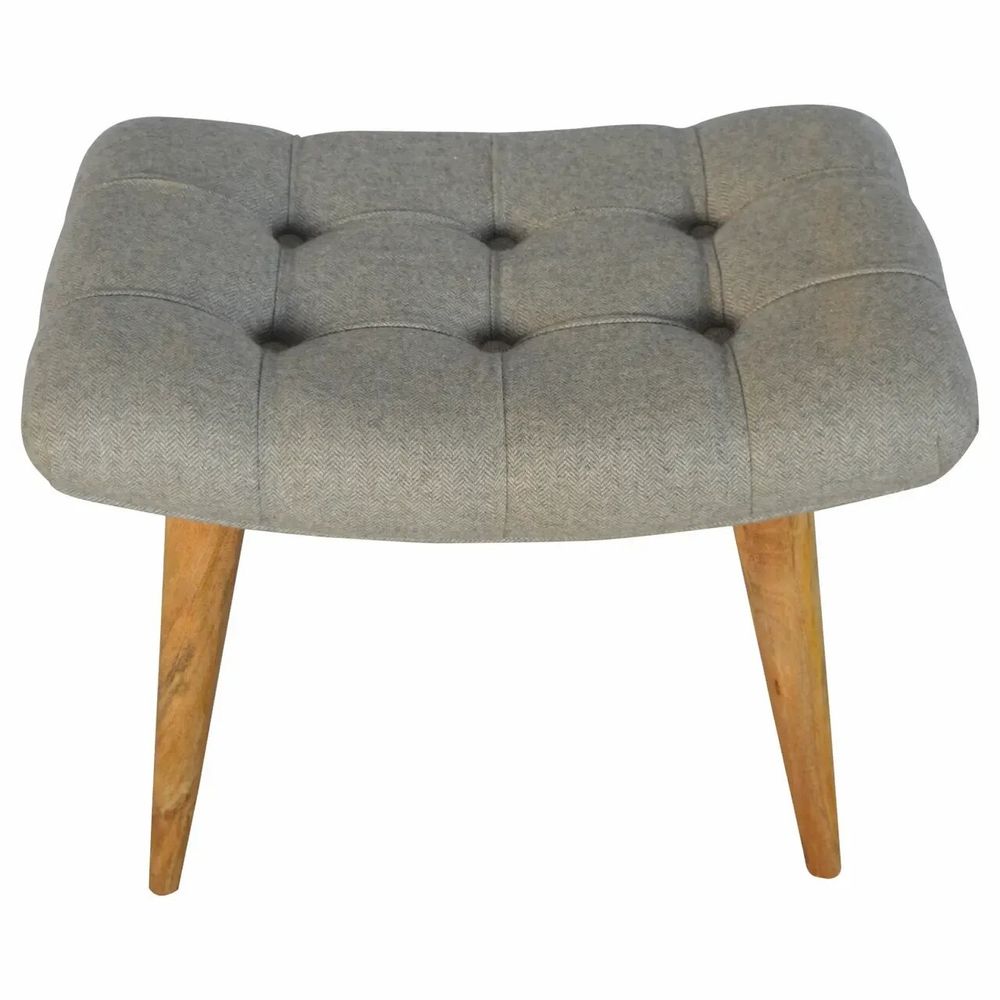 Benches - Artisan Furniture Solid Wood Curved Tweed Bench, Upholstered, Nordic Legs, Grey and Brown - ARTISAN FURNITURE