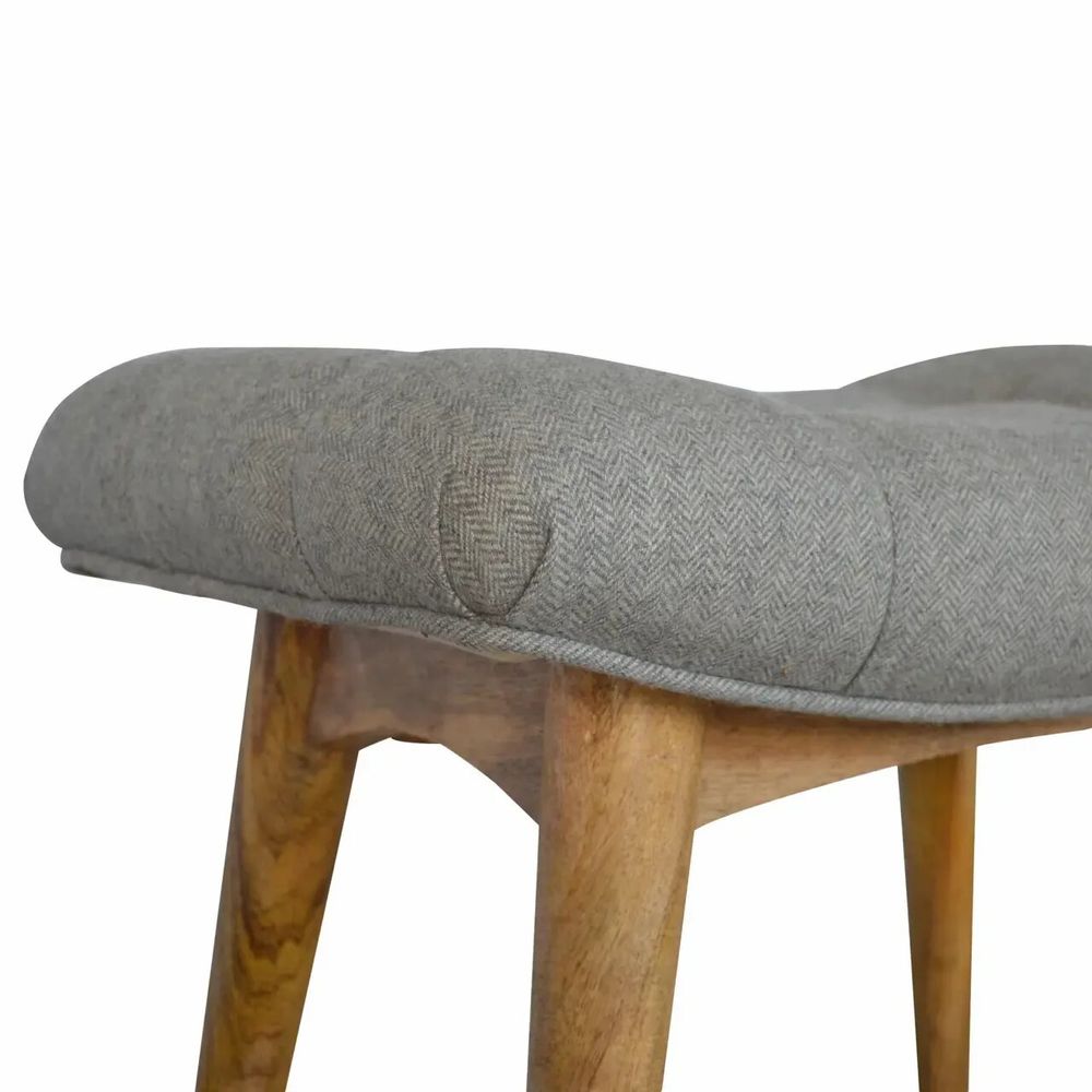 Benches - Artisan Furniture Solid Wood Curved Tweed Bench, Upholstered, Nordic Legs, Grey and Brown - ARTISAN FURNITURE