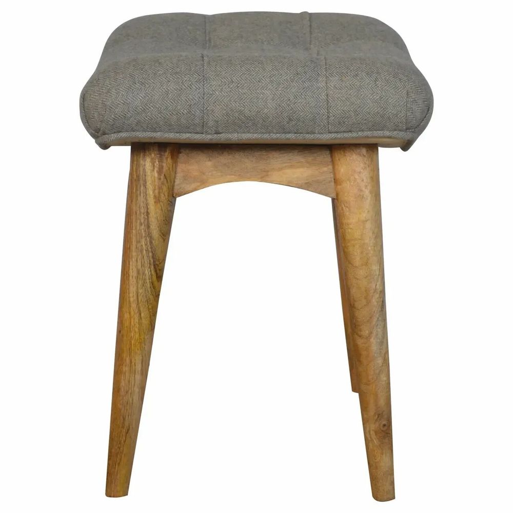 Benches - Artisan Furniture Solid Wood Curved Tweed Bench, Upholstered, Nordic Legs, Grey and Brown - ARTISAN FURNITURE