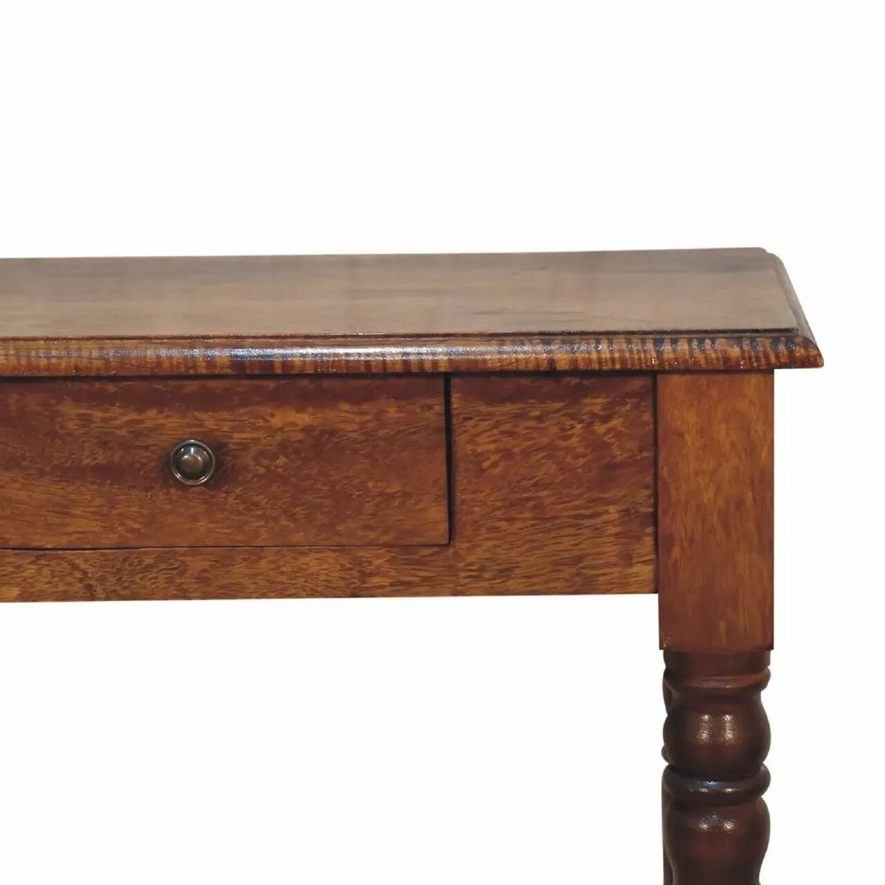 Desks - Artisan Furniture Solid Wood Chestnut Turned Leg Writing Desk, 1 Drawer, Dark Brown - ARTISAN FURNITURE