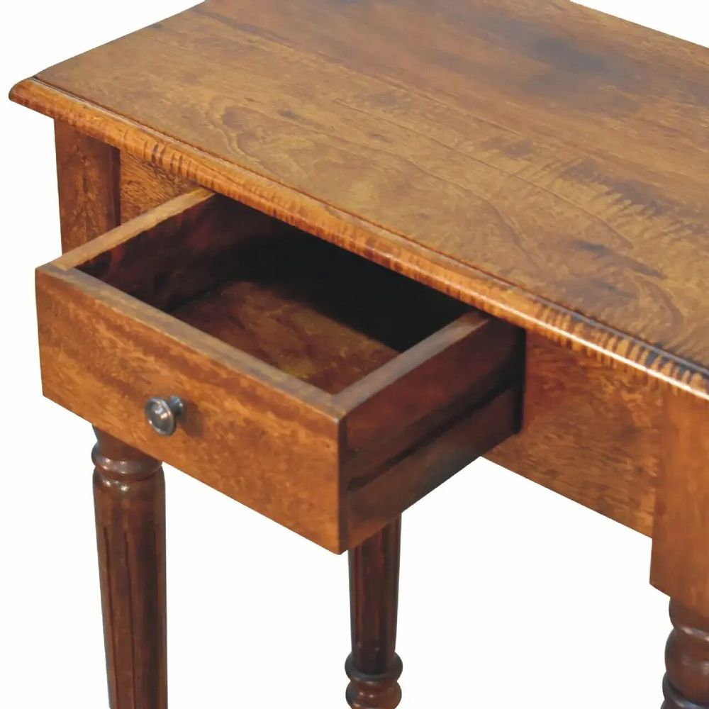 Desks - Artisan Furniture Solid Wood Chestnut Turned Leg Writing Desk, 1 Drawer, Dark Brown - ARTISAN FURNITURE