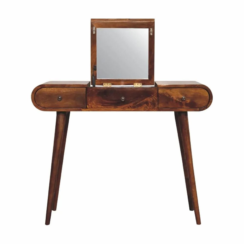Other tables - Artisan Furniture Solid Wood Chestnut Mirror Dressing Table, 3 Drawers, Dark Brown - ARTISAN FURNITURE