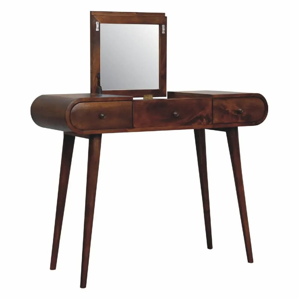 Other tables - Artisan Furniture Solid Wood Chestnut Mirror Dressing Table, 3 Drawers, Dark Brown - ARTISAN FURNITURE
