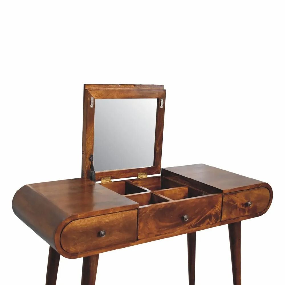 Other tables - Artisan Furniture Solid Wood Chestnut Mirror Dressing Table, 3 Drawers, Dark Brown - ARTISAN FURNITURE