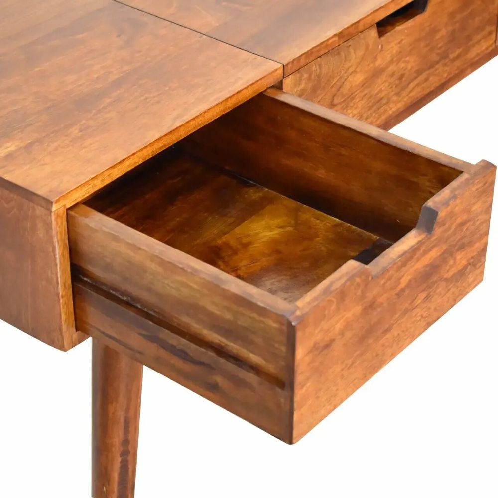 Other tables - Artisan Furniture Solid Wood Chestnut Foldable Mirror Table, 2 Drawers, 4 Storage Compartments with mirror, Dark Brown - ARTISAN FURNITURE