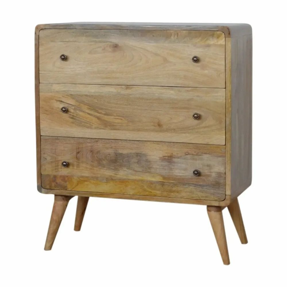 Chests of drawers - Artisan Furniture Solid Wood Curved Chest, 3 Drawers, Oak-ish, Brown - ARTISAN FURNITURE
