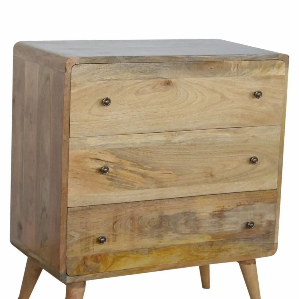 Chests of drawers - Artisan Furniture Solid Wood Curved Chest, 3 Drawers, Oak-ish, Brown - ARTISAN FURNITURE