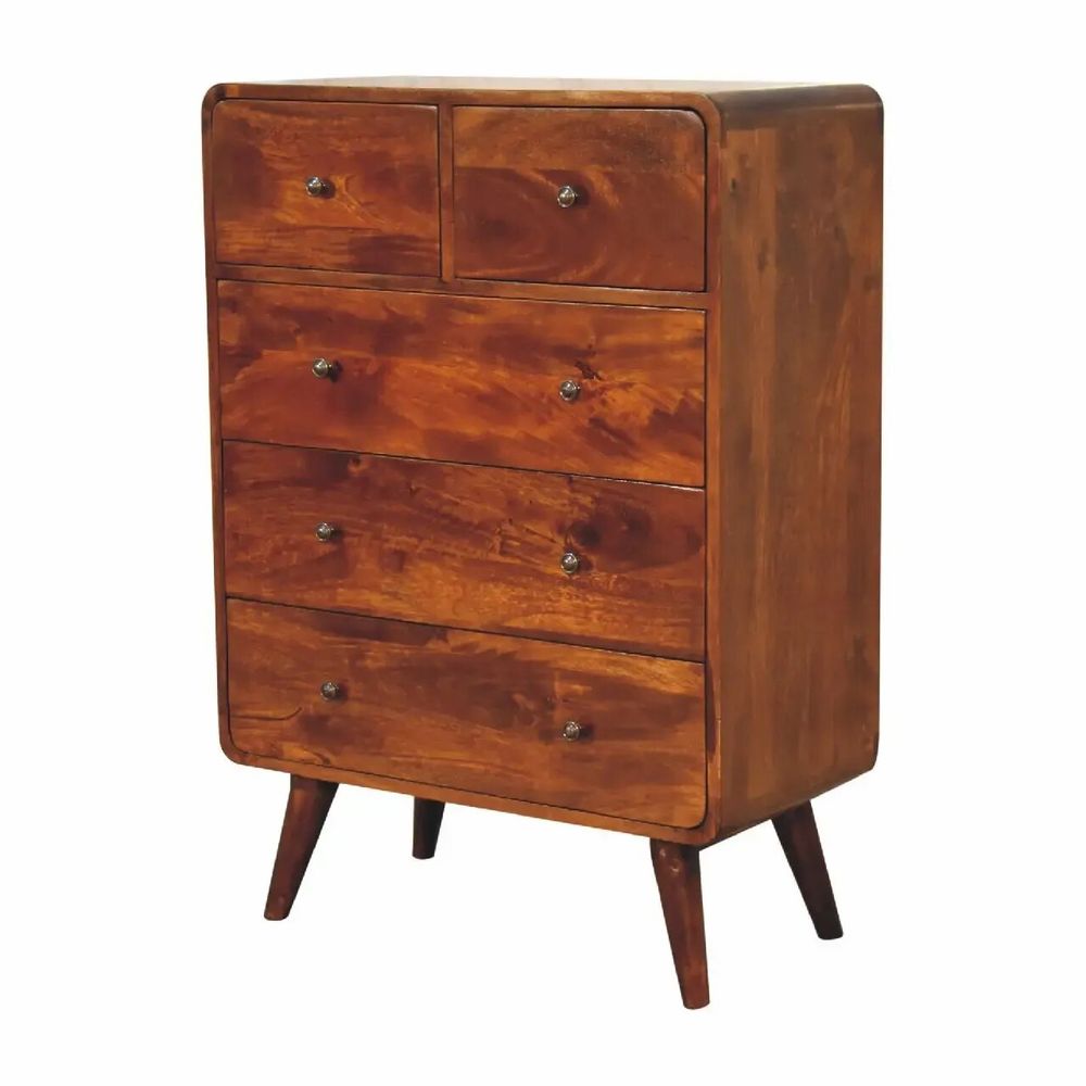 Chiffonniers - Artisan Furniture Commode Courbée en Bois Massif 2 sur 3, Pieds Nordiques, Marron Foncé - ARTISAN FURNITURE