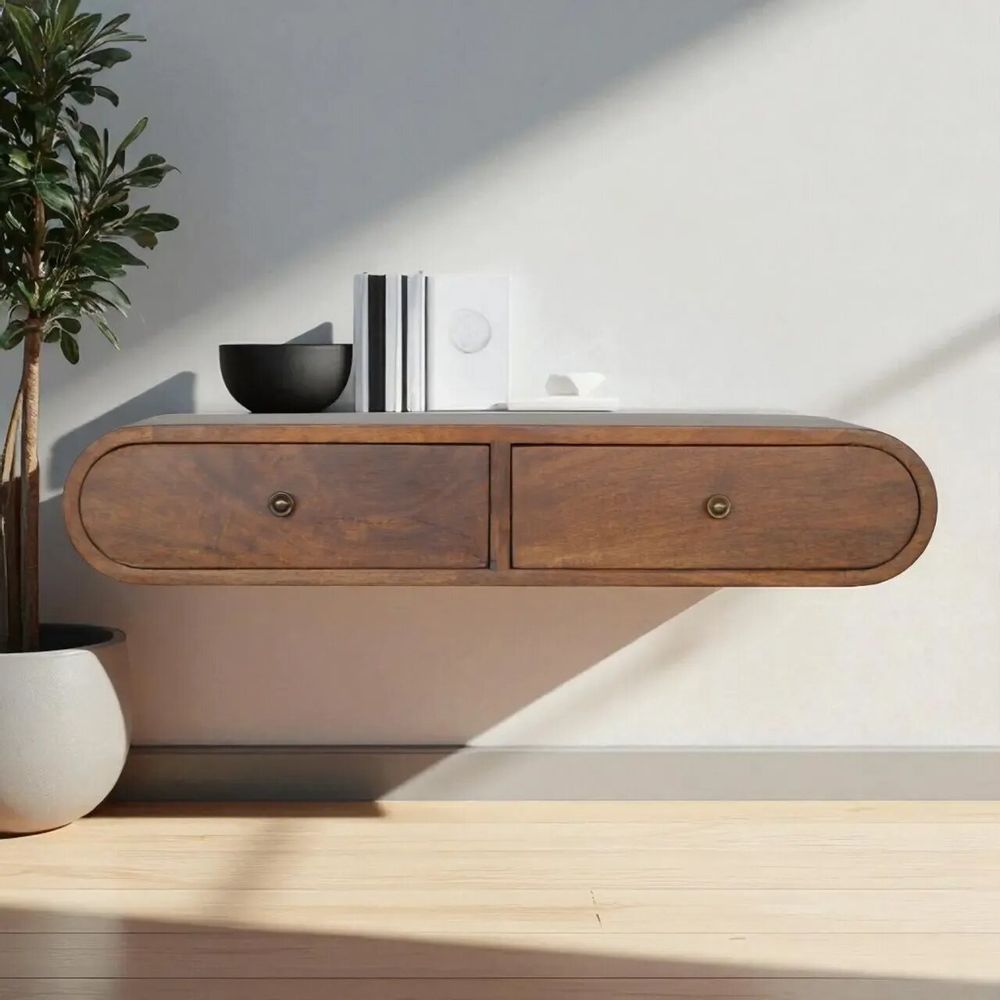 Consoles - Artisan Furniture Console Murale Flottante London en Châtaignier, 2 Tiroirs, Marron Foncé - ARTISAN FURNITURE