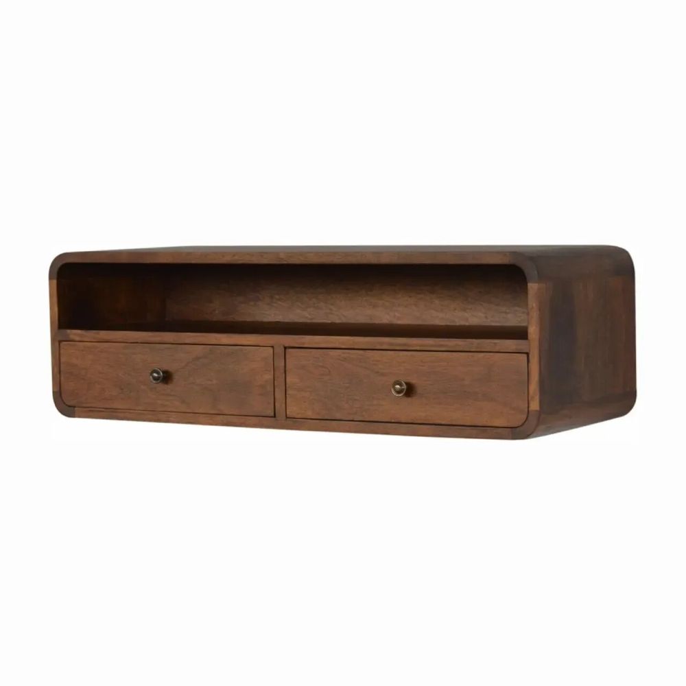 Console table - Artisan Furniture Solid Wood Floating Chestnut Open Console, 2 Drawers, 1 Shelf, Dark Brown - ARTISAN FURNITURE
