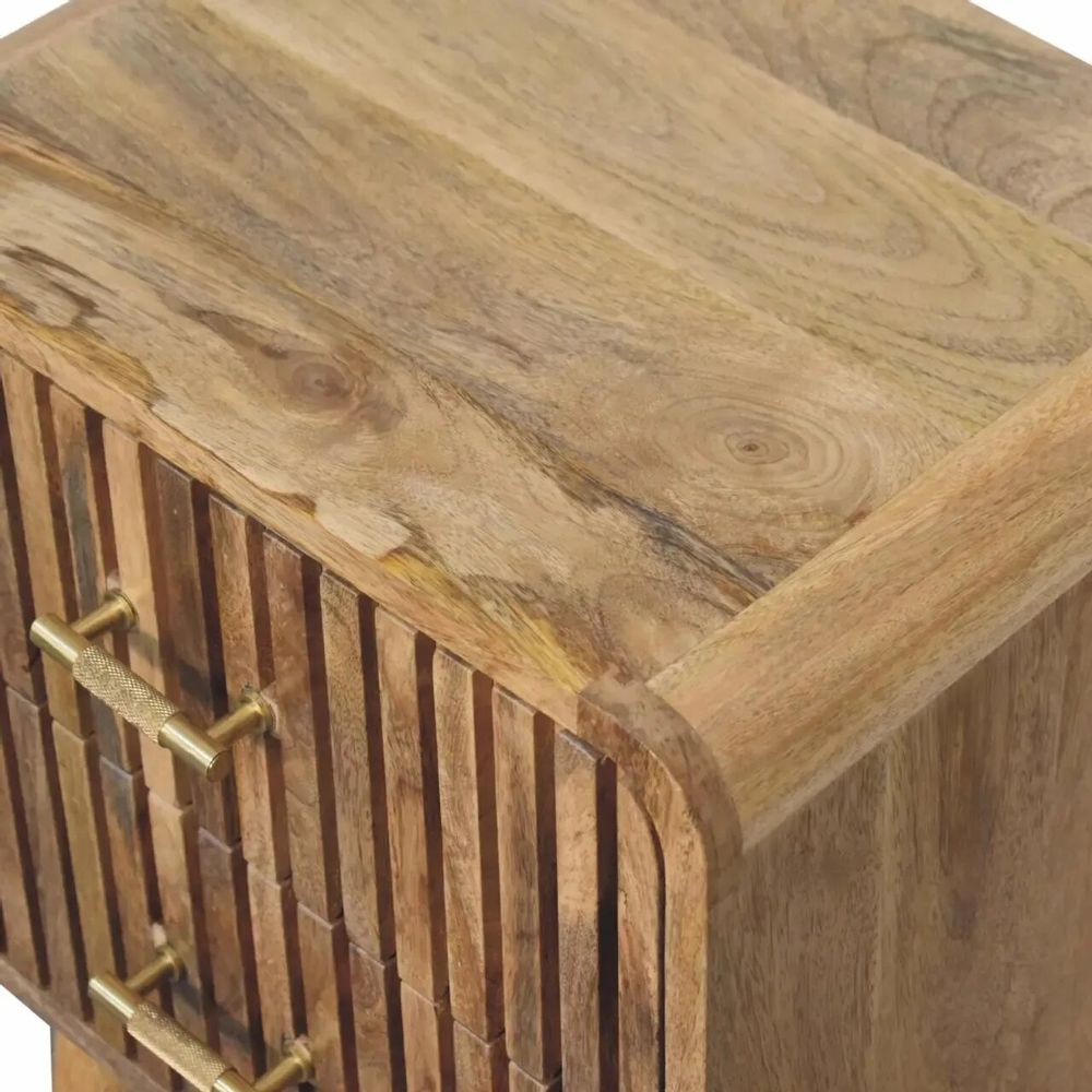 Tables de nuit - Artisan Furniture en bois massif à rainures T-bar Table de chevet, 2 Tiroirs, Pieds nordiques, Chêne clair, Marron - ARTISAN FURNITURE