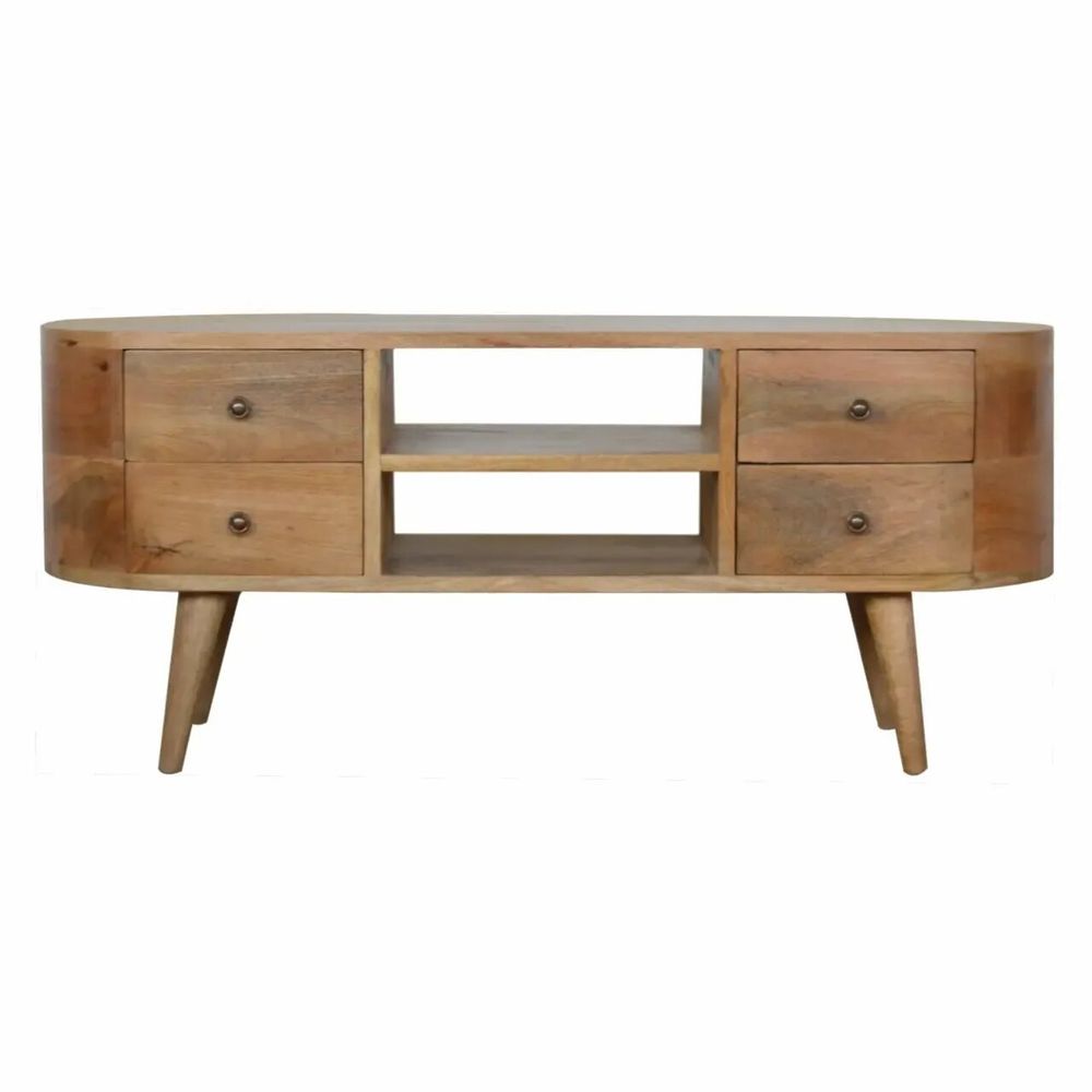Meubles TV - Artisan Furniture en bois massif Arrondi Meuble TV, 4 Tiroirs, 2 Étagères, Marron - ARTISAN FURNITURE