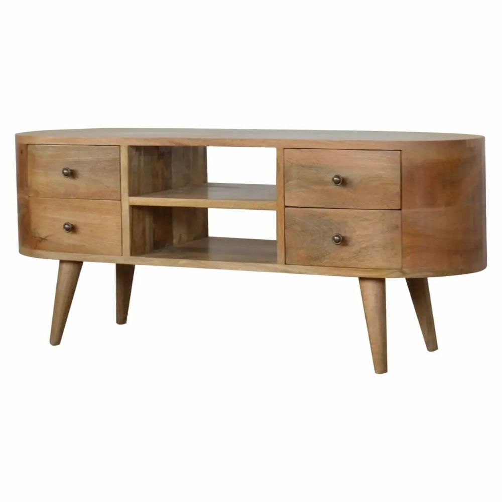 Meubles TV - Artisan Furniture en bois massif Arrondi Meuble TV, 4 Tiroirs, 2 Étagères, Marron - ARTISAN FURNITURE