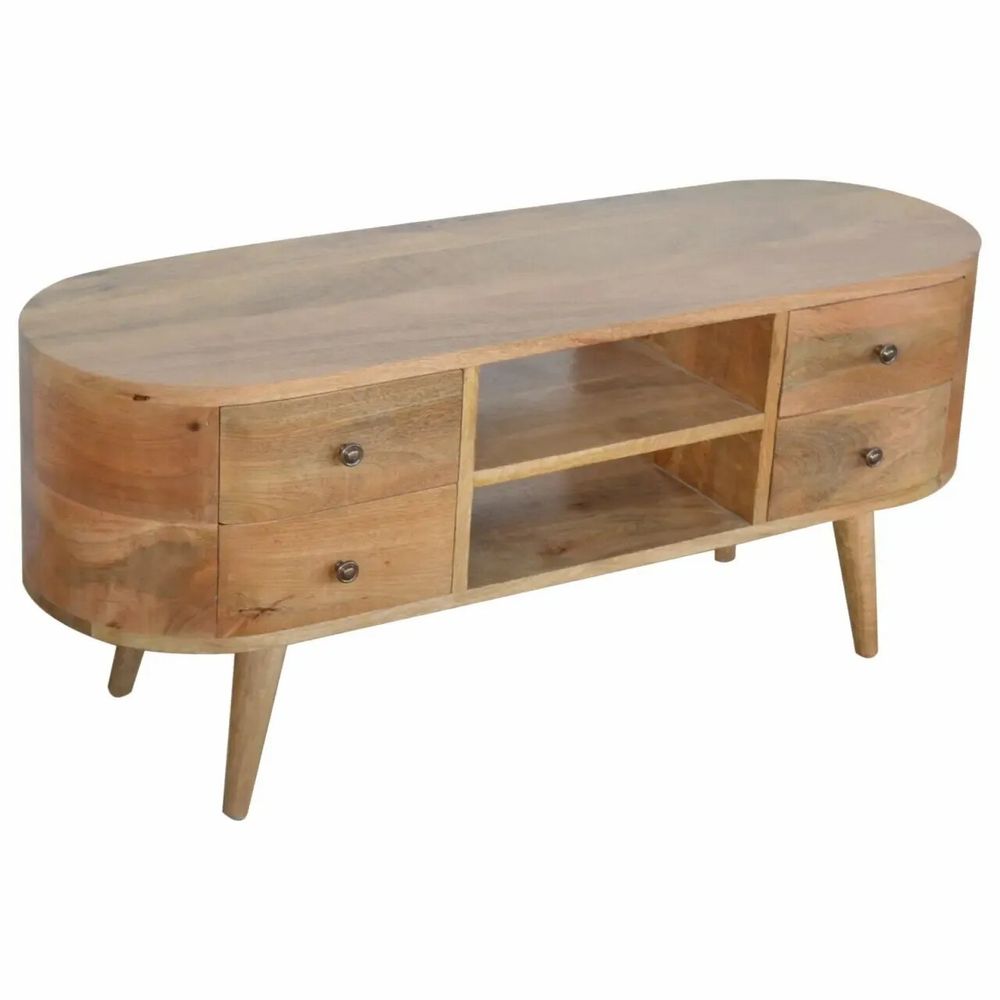 Meubles TV - Artisan Furniture en bois massif Arrondi Meuble TV, 4 Tiroirs, 2 Étagères, Marron - ARTISAN FURNITURE