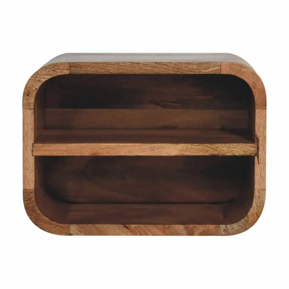 Night tables - Artisan Furniture Solid Wood Oak-ish Floating Open Curve Nightstand, 2 Shelves, Brown - ARTISAN FURNITURE