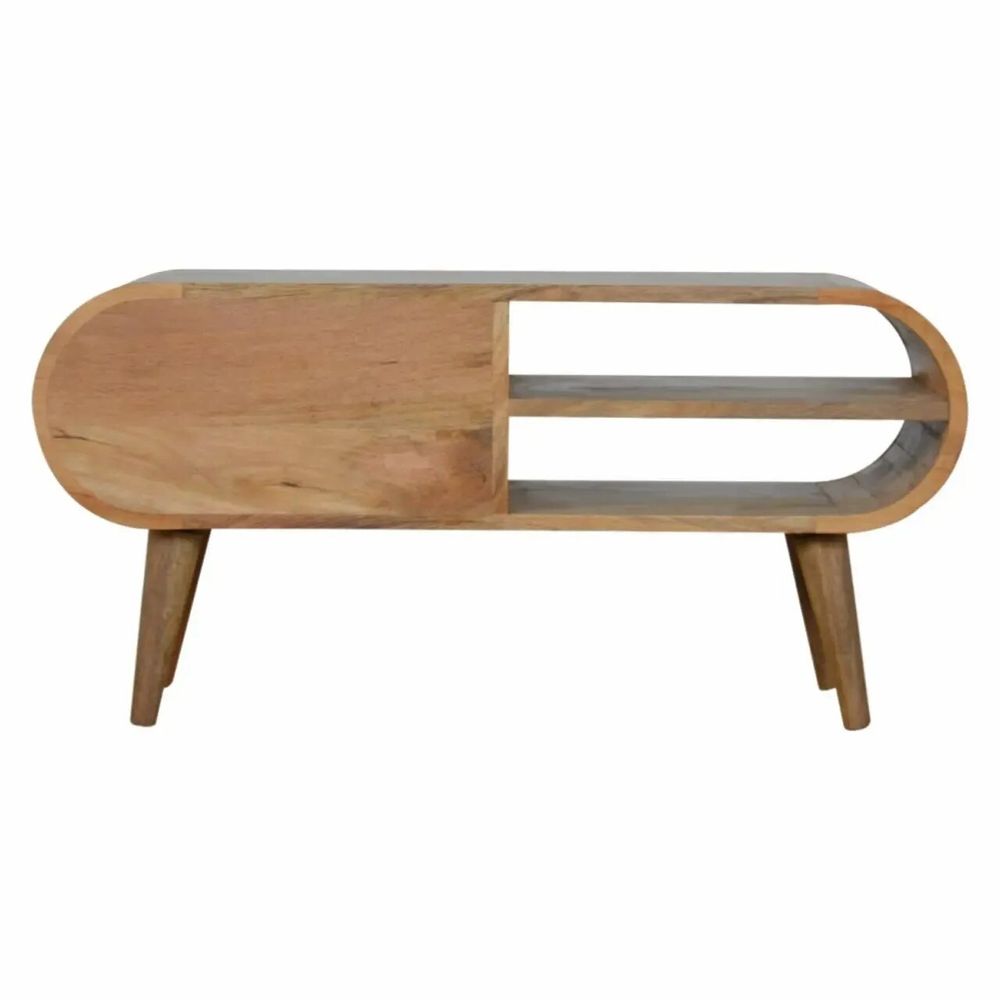 TV stands - Artisan Furniture Solid Wood London Media Unit, 2 Open Slots and 2 Drawers, Nordic Legs, Oak-ish, Brown - ARTISAN FURNITURE