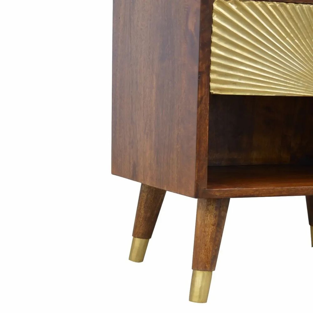 Night tables - Artisan Furniture Solid Wood Manila Gold One Drawer Nightstand, 1 Shelf, Darl Brown & Golden - ARTISAN FURNITURE