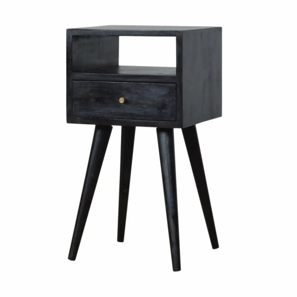 Night tables - Artisan Furniture Solid Wood Mini Ash Black Nightstand, 1 Drawer, 1 Open Slot, Ash Black - ARTISAN FURNITURE
