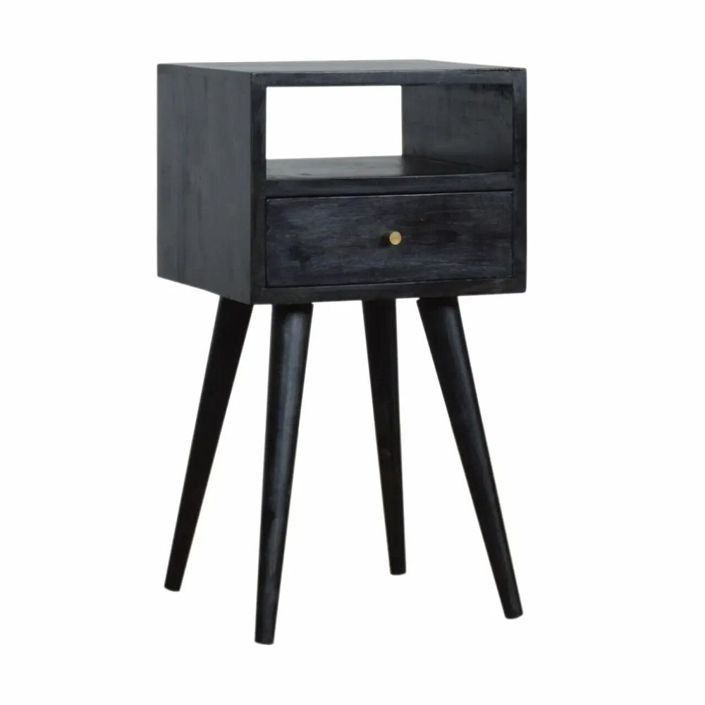 Night tables - Artisan Furniture Solid Wood Mini Ash Black Nightstand, 1 Drawer, 1 Open Slot, Ash Black - ARTISAN FURNITURE