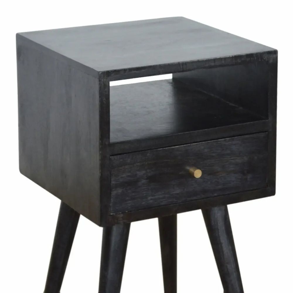Night tables - Artisan Furniture Solid Wood Mini Ash Black Nightstand, 1 Drawer, 1 Open Slot, Ash Black - ARTISAN FURNITURE