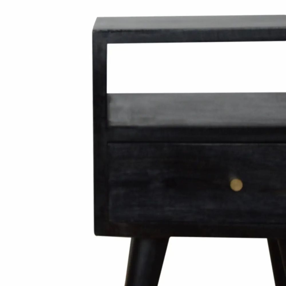 Night tables - Artisan Furniture Solid Wood Mini Ash Black Nightstand, 1 Drawer, 1 Open Slot, Ash Black - ARTISAN FURNITURE