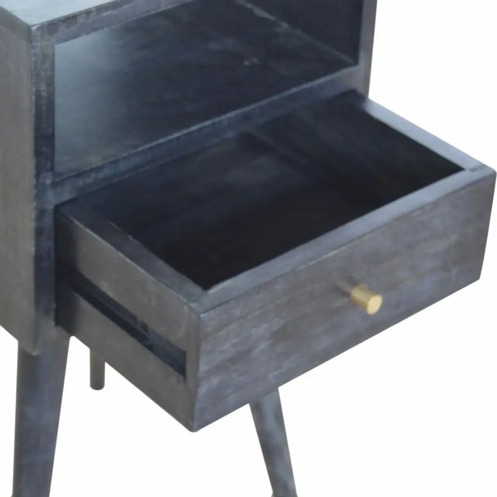 Night tables - Artisan Furniture Solid Wood Mini Ash Black Nightstand, 1 Drawer, 1 Open Slot, Ash Black - ARTISAN FURNITURE