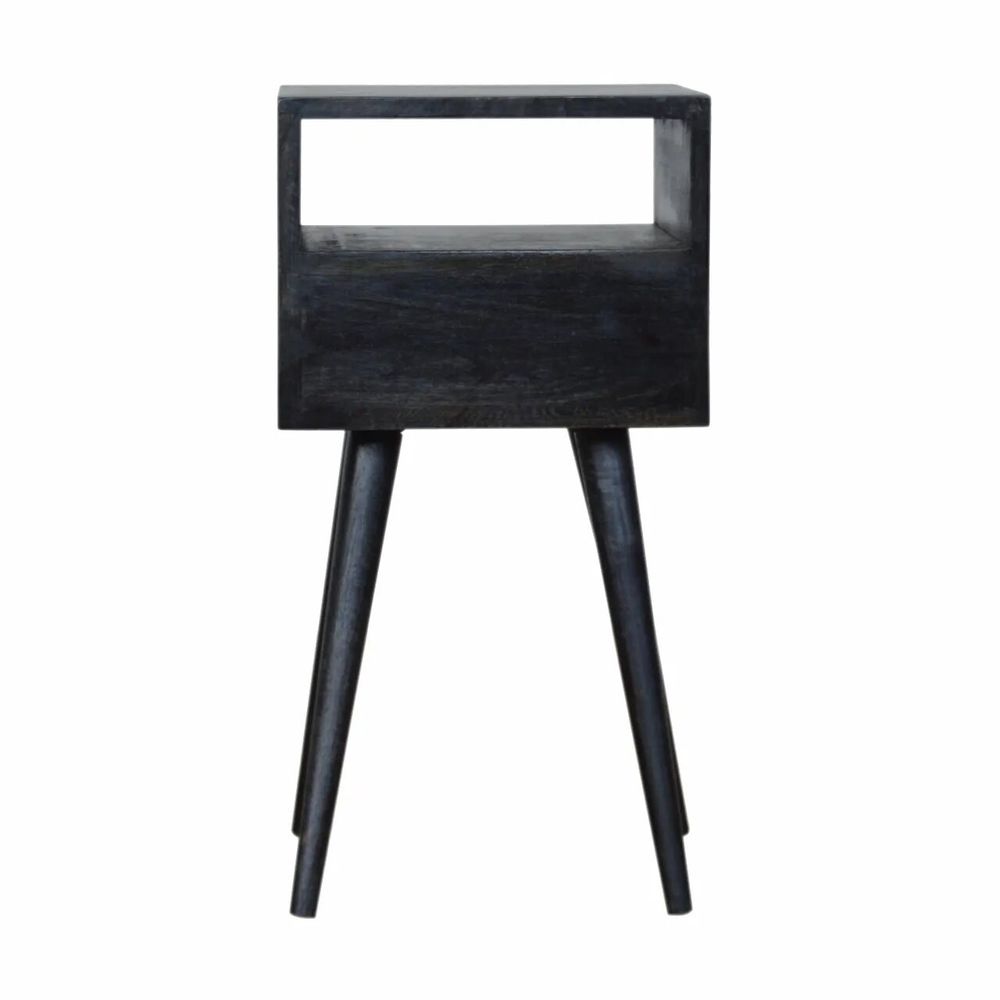 Night tables - Artisan Furniture Solid Wood Mini Ash Black Nightstand, 1 Drawer, 1 Open Slot, Ash Black - ARTISAN FURNITURE