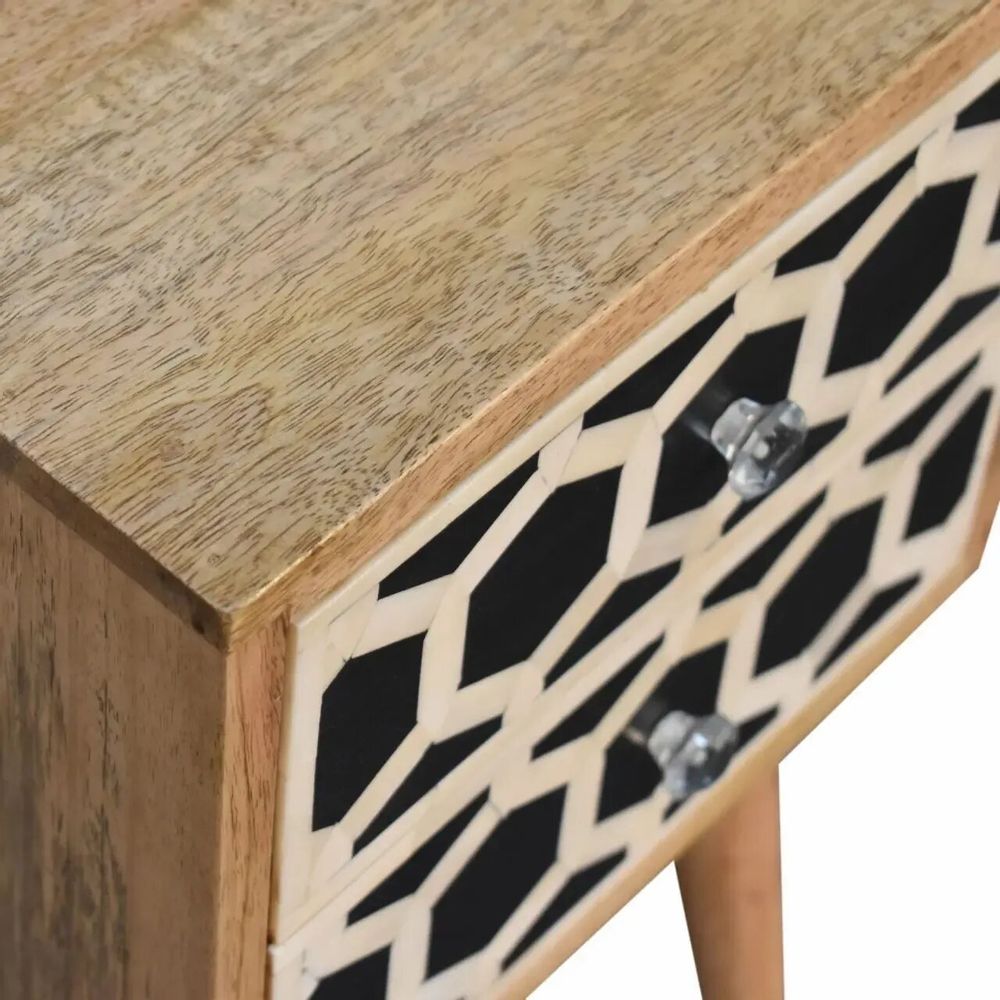Night tables - Artisan Furniture Solid Wood Mini Bone Inlay Pattern 2 Drawers Nightstand, Oak - ARTISAN FURNITURE