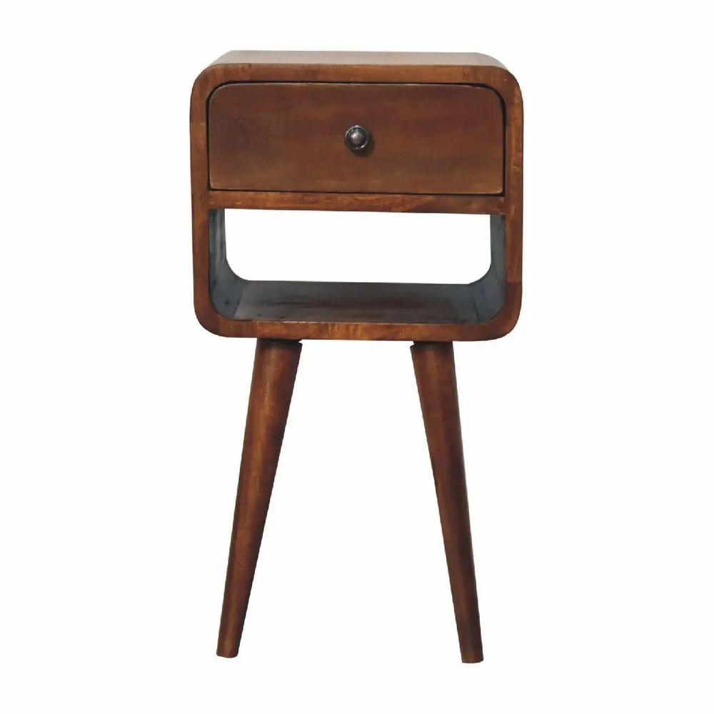 Tables de nuit - Artisan Furniture en bois massif Mini Châtaigne Courbe Lower Table de chevet, 1 Tiroir and Open Niche, Dark Marron - ARTISAN FURNITURE