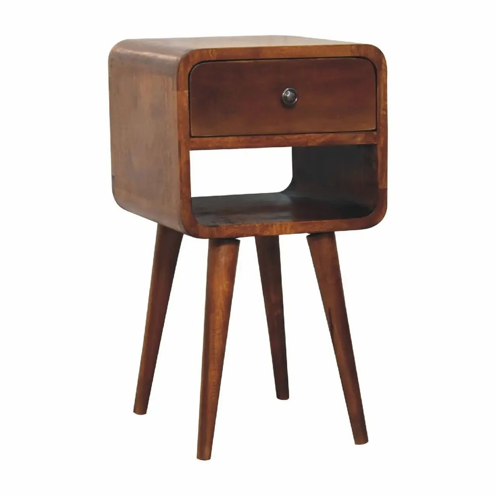 Tables de nuit - Artisan Furniture en bois massif Mini Châtaigne Courbe Lower Table de chevet, 1 Tiroir and Open Niche, Dark Marron - ARTISAN FURNITURE