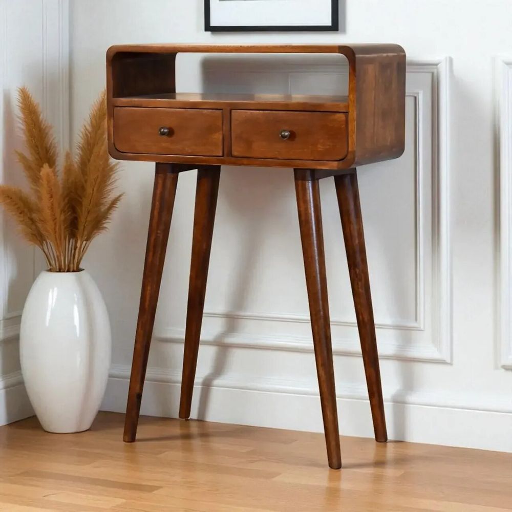 Consoles - Artisan Furniture en bois massif Mini Châtaigne Console, 2 Tiroirs and Open Niche, Dark Marron - ARTISAN FURNITURE