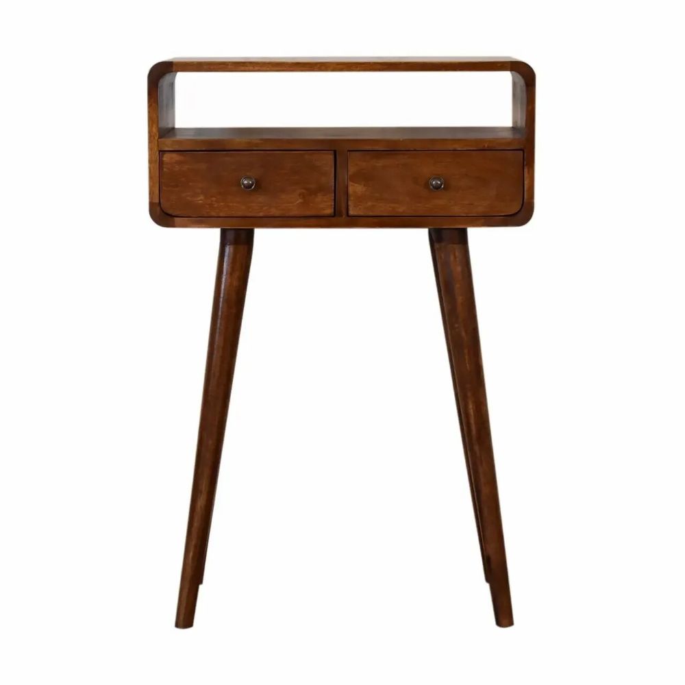 Consoles - Artisan Furniture en bois massif Mini Châtaigne Console, 2 Tiroirs and Open Niche, Dark Marron - ARTISAN FURNITURE