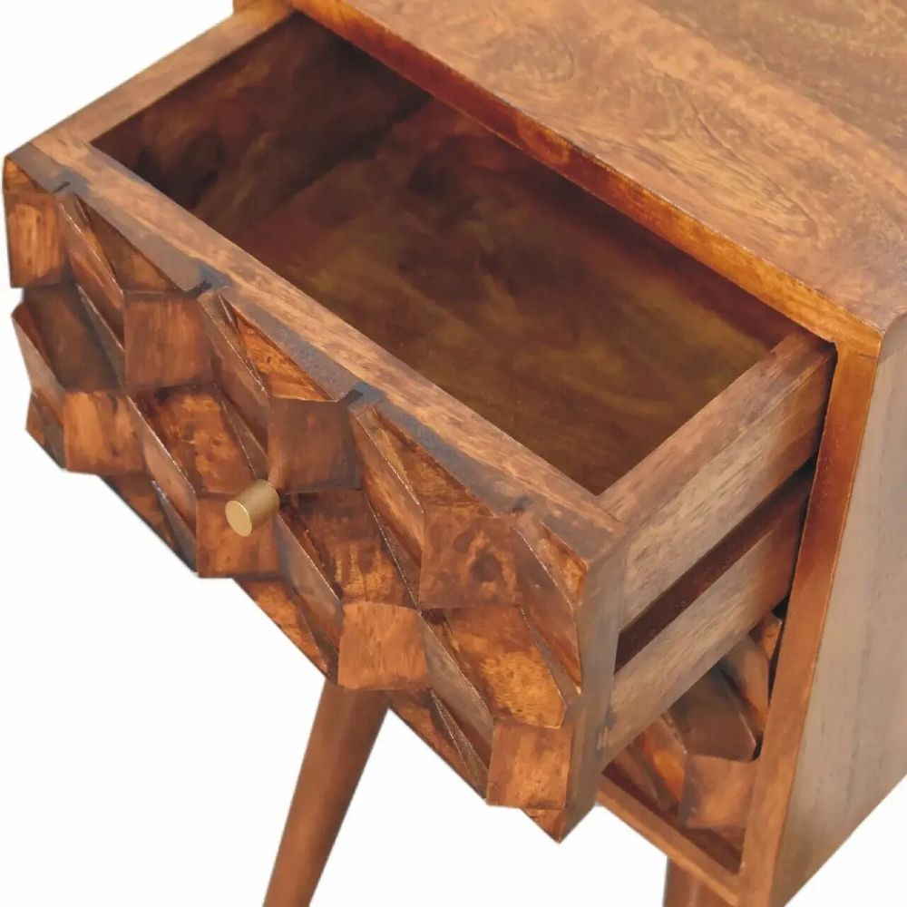 Tables de nuit - Artisan Furniture en bois massif Mini Châtaigne Cube Table de chevet, 2 Tiroirs, Dark Marron - ARTISAN FURNITURE