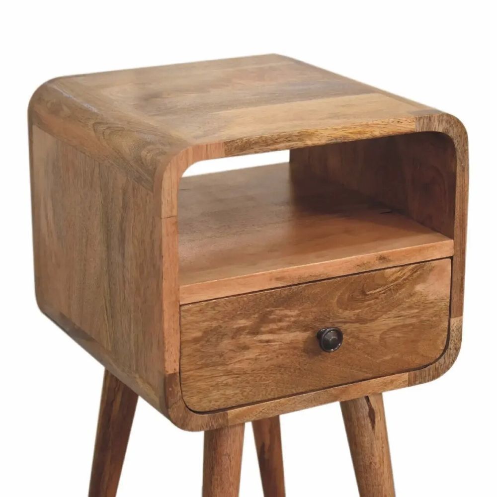 Night tables - Artisan Furniture Solid Wood Mini Oak-ish Curve Open Nightstand, 1 Drawer and Open Slot, Beige - ARTISAN FURNITURE