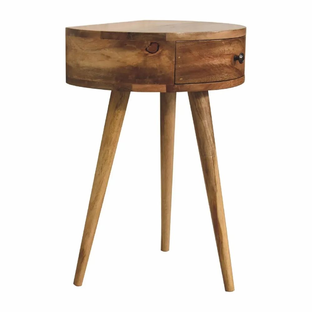 Tables de nuit - Artisan Furniture en bois massif Mini Chêne clair De forme circulaire Table de chevet, 1 Tiroir, Marron - ARTISAN FURNITURE