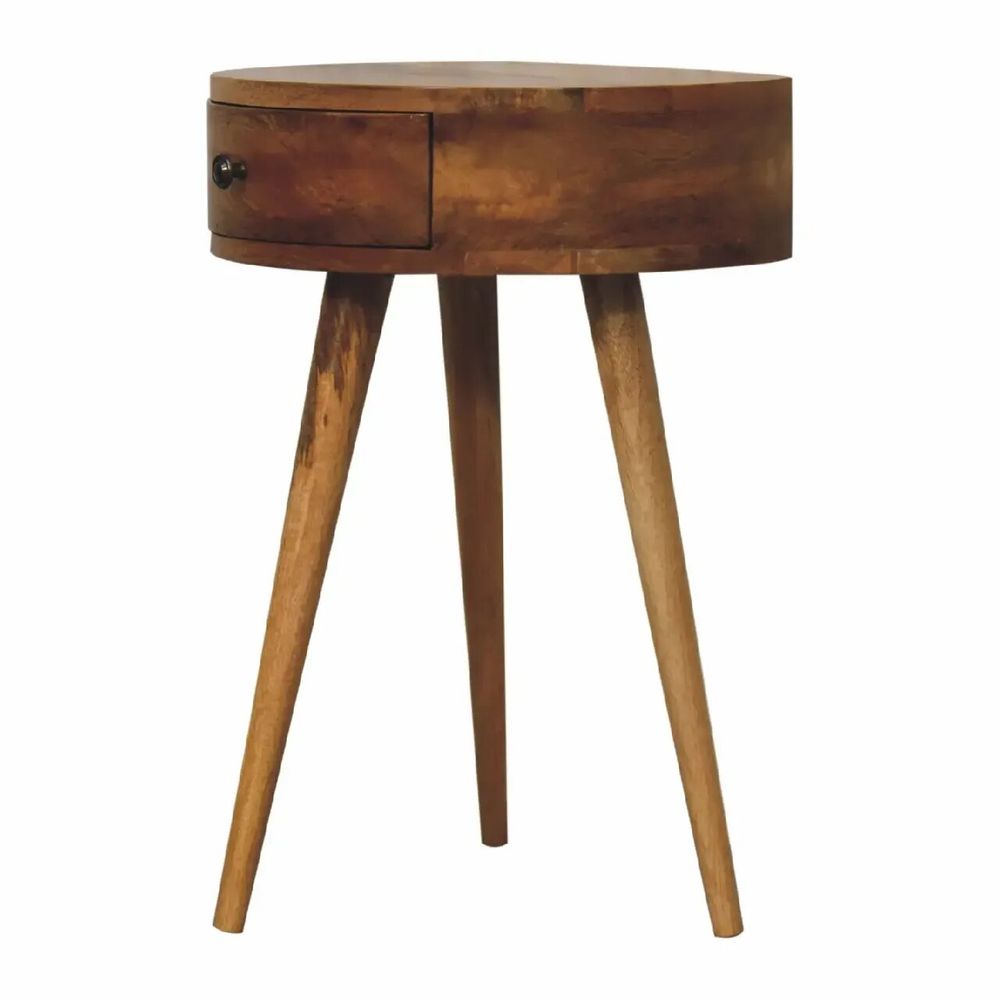 Tables de nuit - Artisan Furniture en bois massif Mini Chêne clair De forme circulaire Table de chevet, 1 Tiroir, Marron - ARTISAN FURNITURE