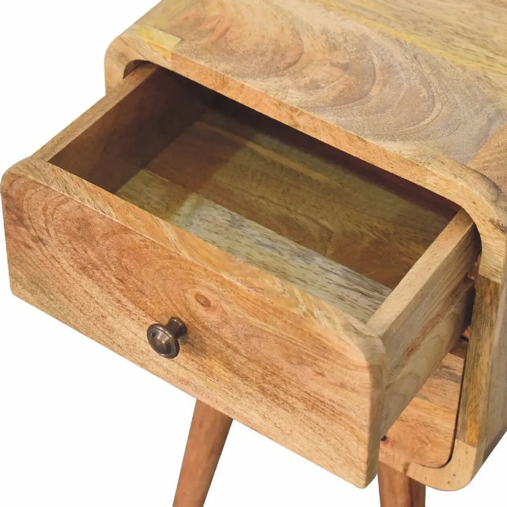 Night tables - Artisan Furniture Solid Wood Mini Oak-ish Curved Nightstand, 2 Drawers, Beige - ARTISAN FURNITURE