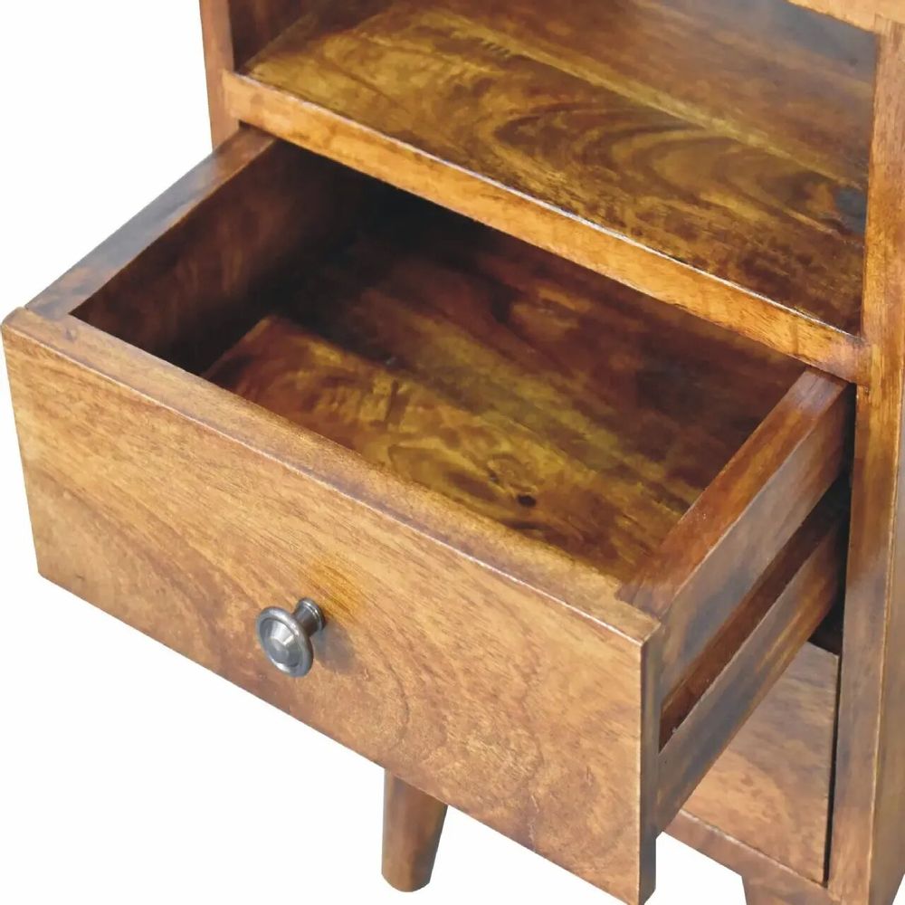 Night tables - Artisan Furniture Solid Wood Mini Classic Chestnut Nightstand, 2 Drawers and Open Slot, Dark Brown - ARTISAN FURNITURE