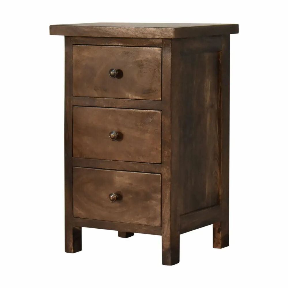 Night tables - Artisan Furniture Solid Wood Mini Classic Grey Country Nightstand, 3 Drawers, Dark Brown - ARTISAN FURNITURE